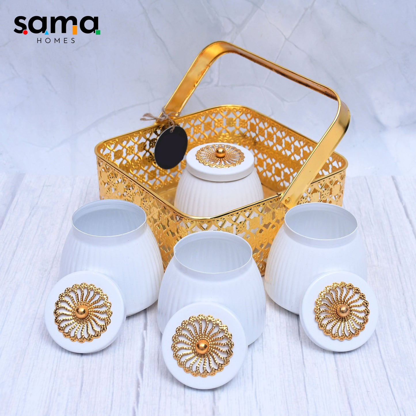 Exclusive Basket with 4 Dry Fruit Container Pot For Multi-Purposes - Sama Homes