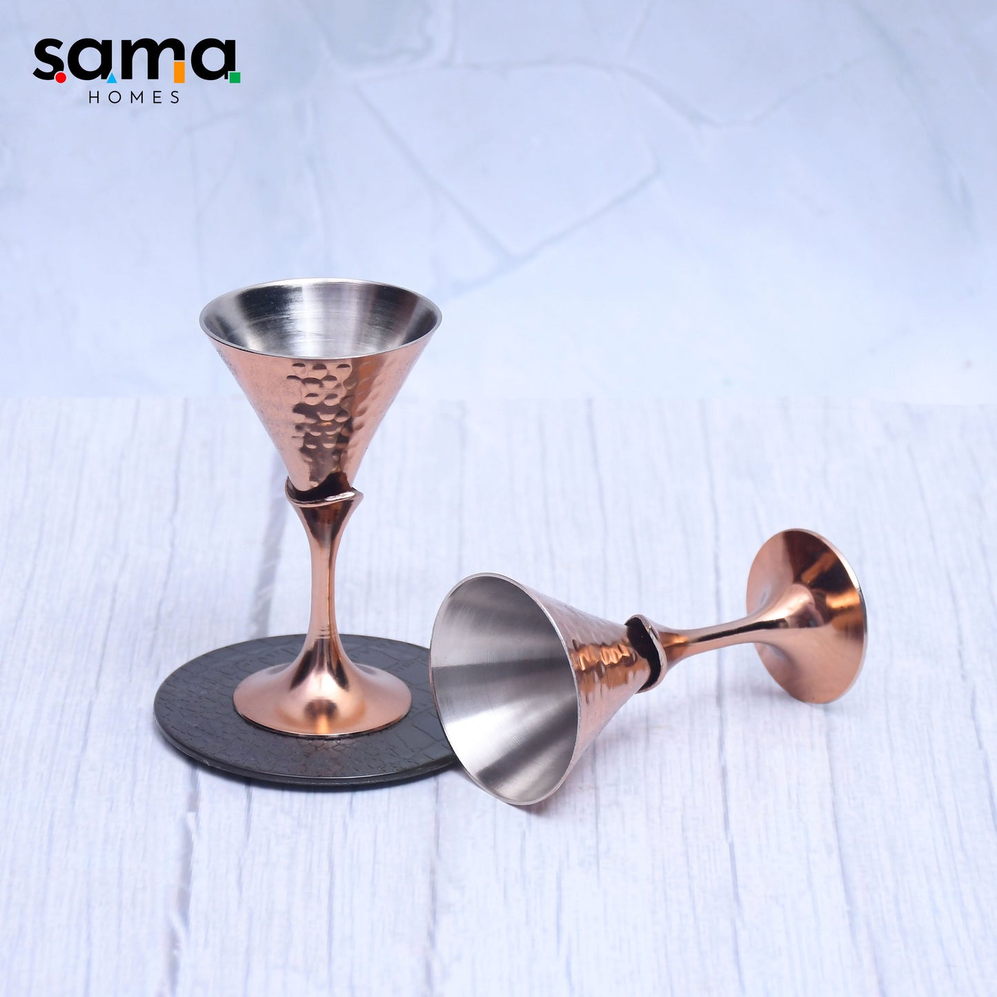 Conical Copper Tequila Glasses – Handcrafted Barware Set of 2 for Parties & Gifting - Sama Homes