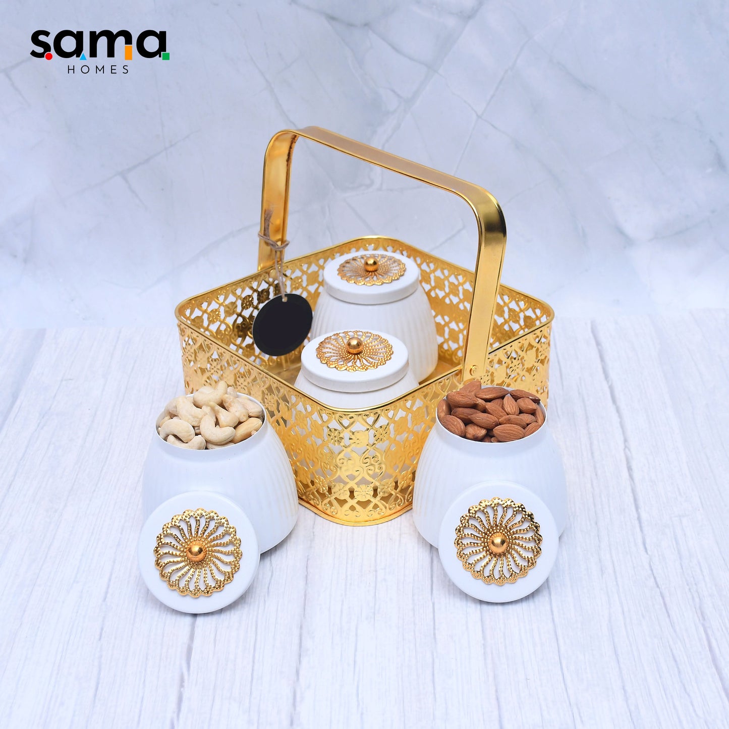 Exclusive Basket with 4 Dry Fruit Container Pot For Multi-Purposes - Sama Homes