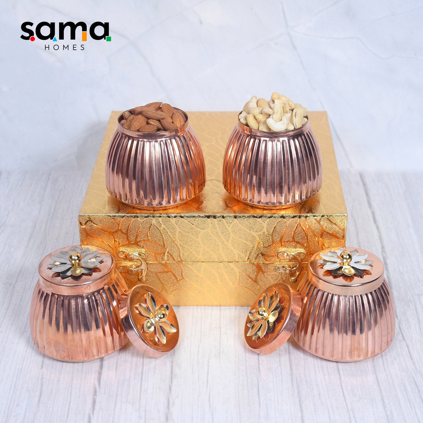 Copper Dry-Fruit Pot Gifting Box Set of 4 and 2 - Sama Homes
