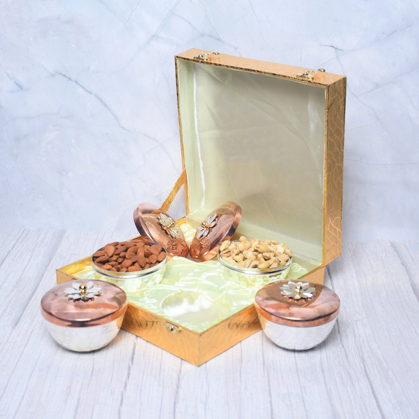 Exclusive Silver Hammered Dry Fruit Bowl with Gifting Box Set of 4 - Sama Homes