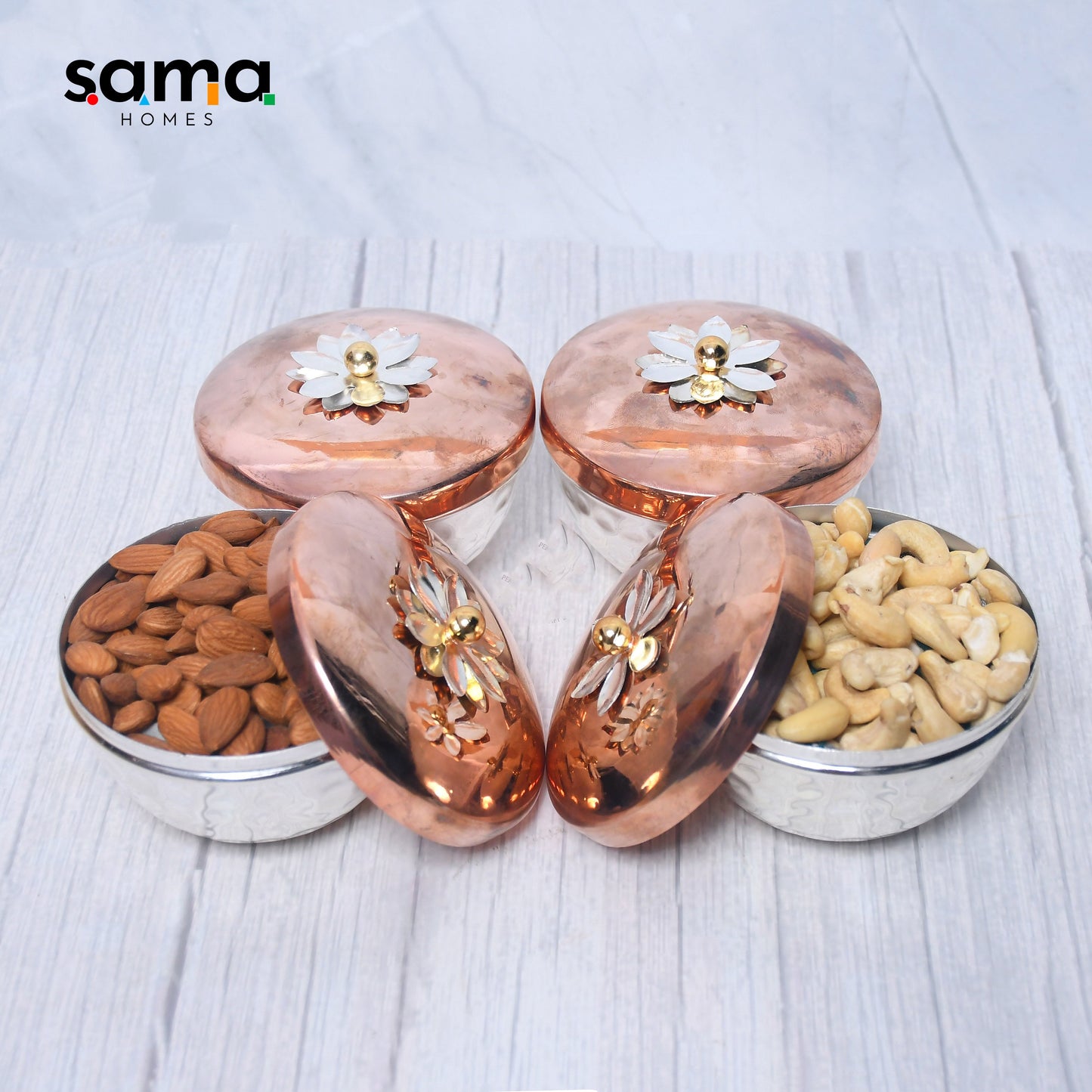 Exclusive Silver Hammered Dry Fruit Bowl with Gifting Box Set of 4 - Sama Homes