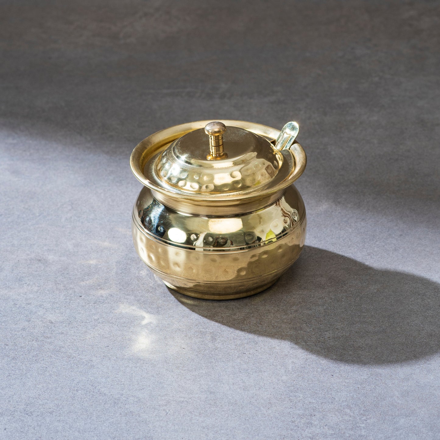 Brass Ghee Pot with Hammered Design | Handcrafted Traditional Indian Ghee Storage | Eco-Friendly & Durable - Sama Homes