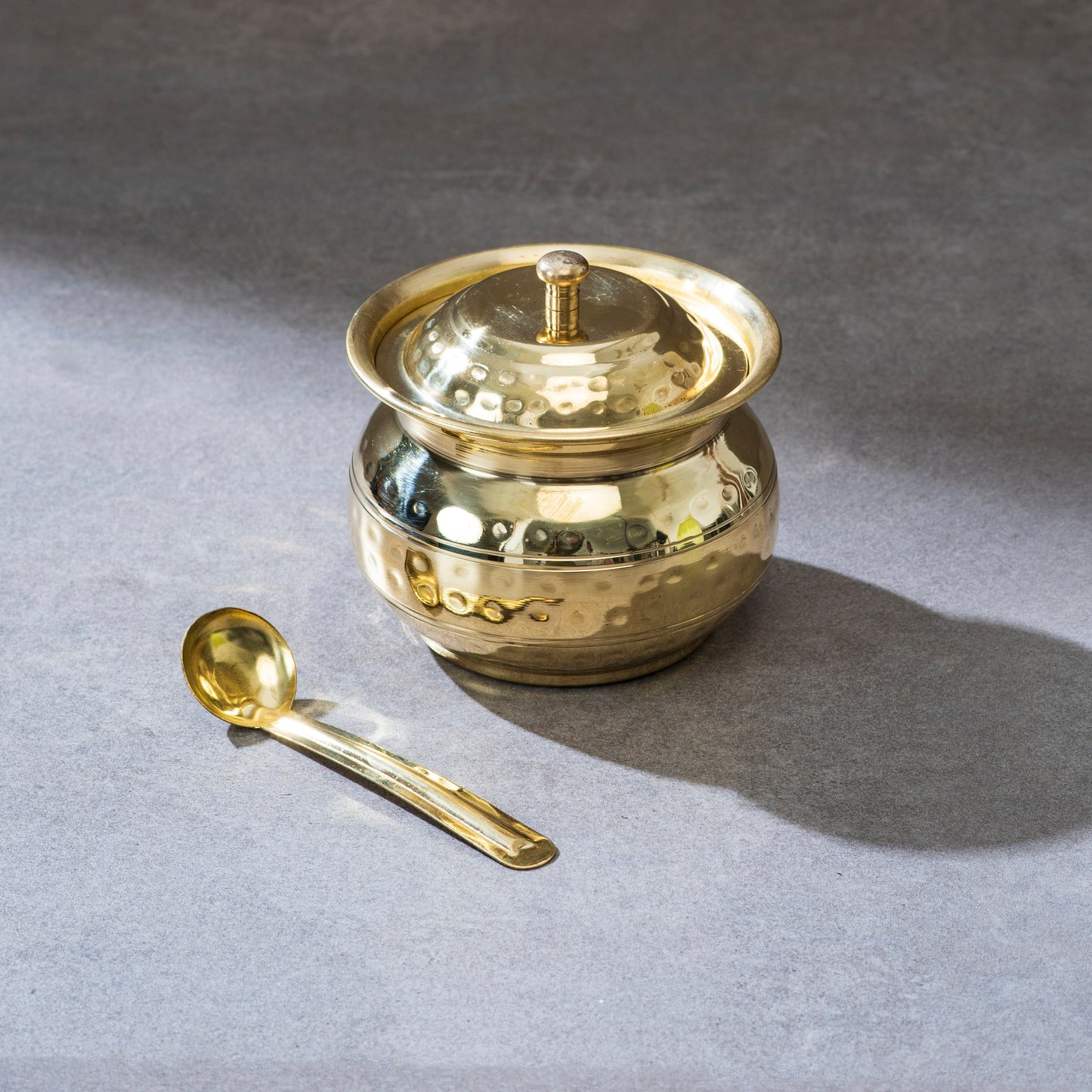 Brass Ghee Pot with Hammered Design | Handcrafted Traditional Indian Ghee Storage | Eco-Friendly & Durable - Sama Homes