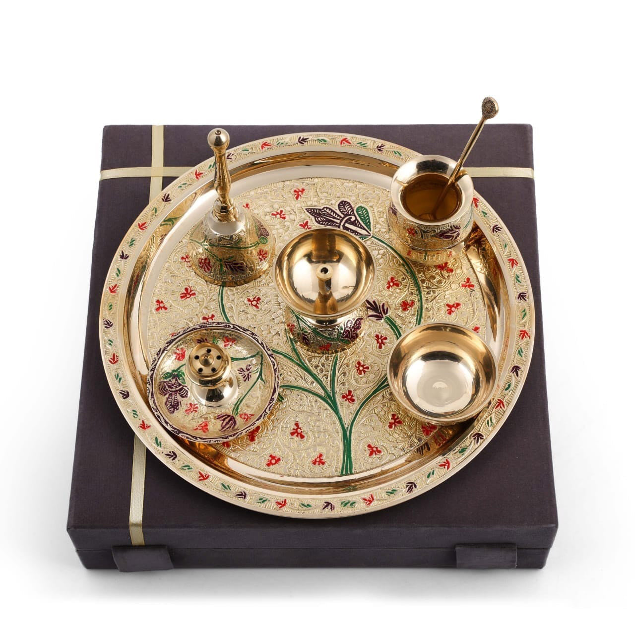 Exclusive Pooja Thali Set with Hand Painted Set of 8 - Sama Homes