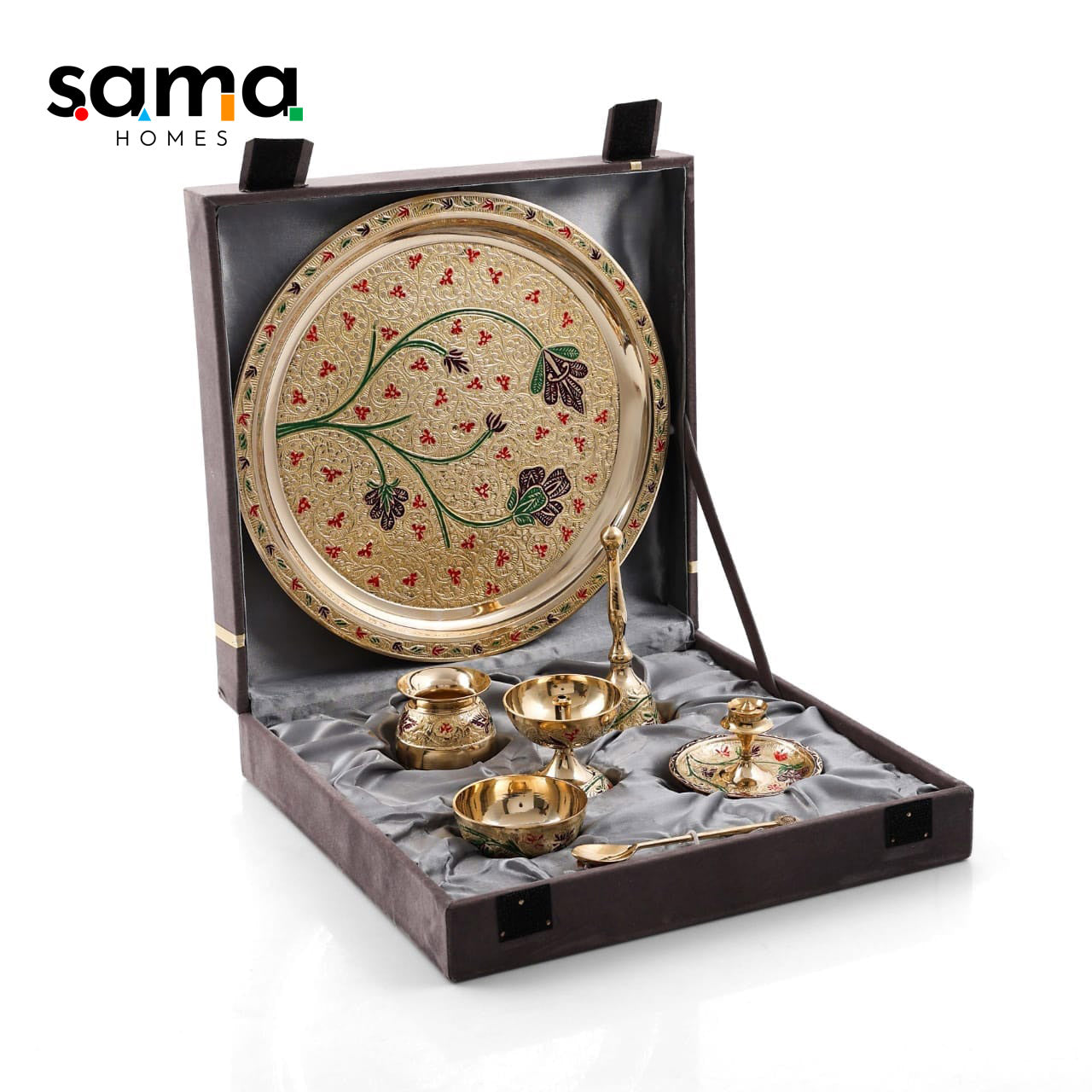 Exclusive Pooja Thali Set with Hand Painted Set of 8 - Sama Homes