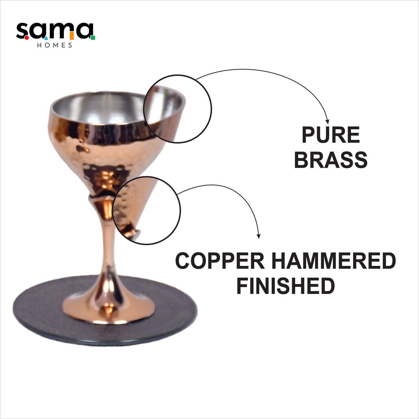 Beautifully Designed Copper Finished Round Tequila Glass Set of 6 With Wooden Box Barware - Sama Homes