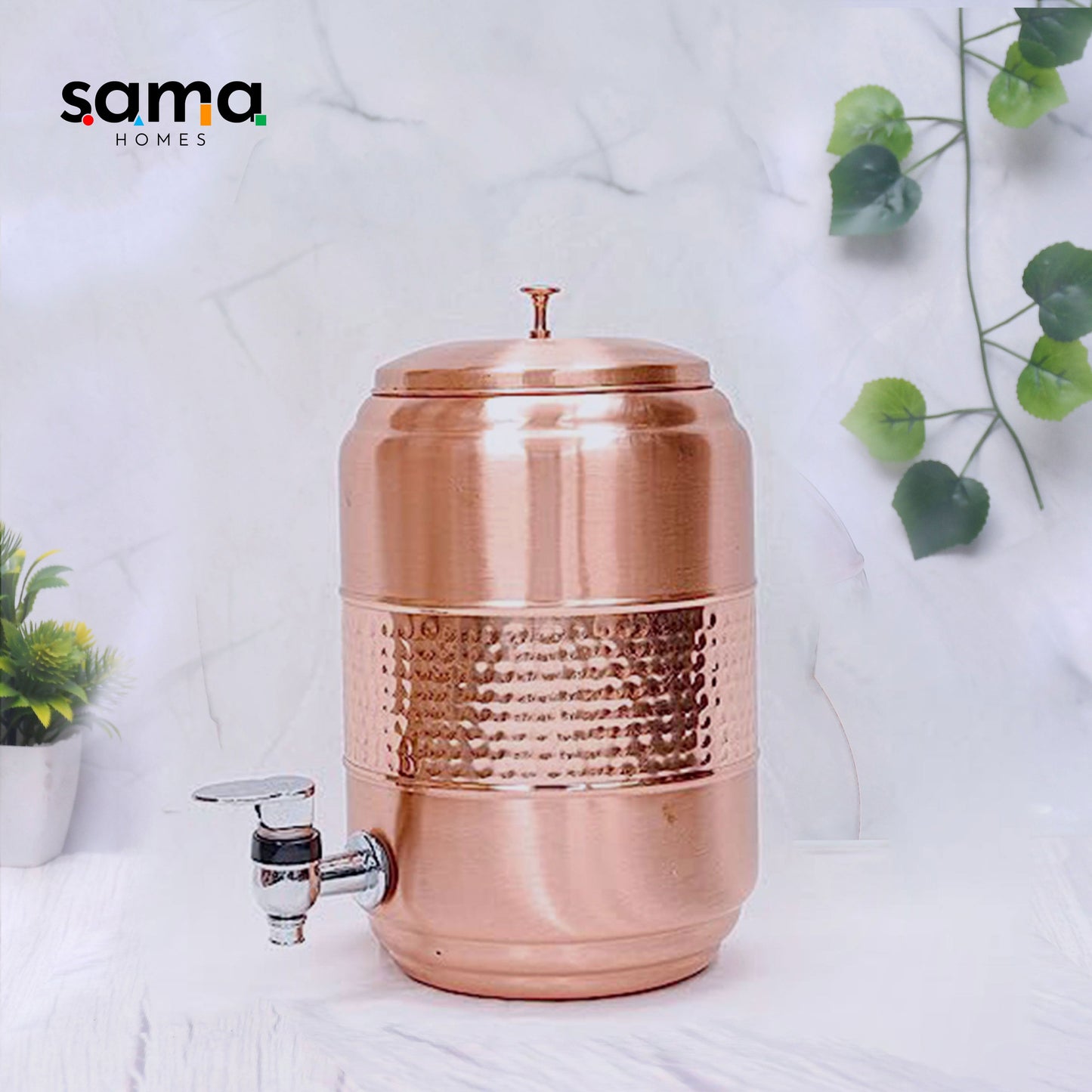 Pure Copper 5 Litre Half Hammered Water Dispenser (Matka) 5000ML - Sama Homes