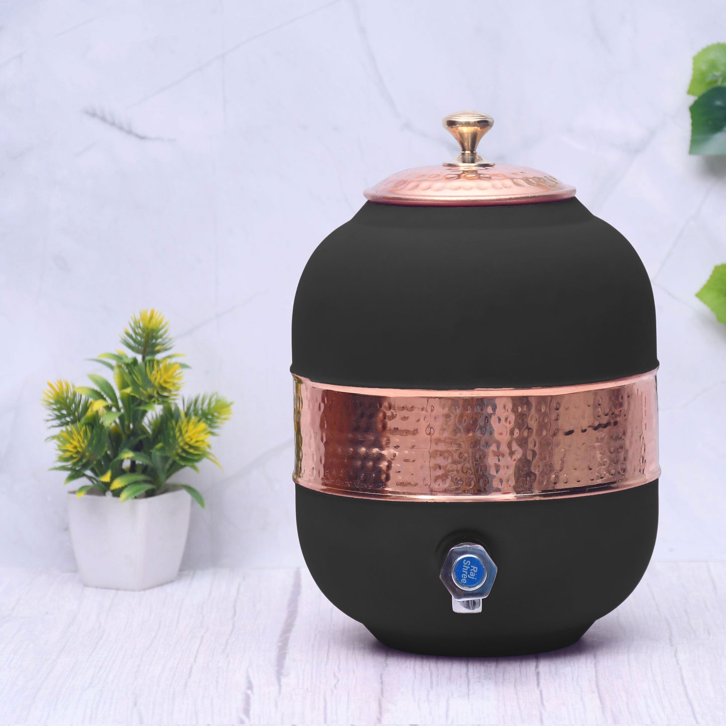 Pure Copper Water Dispenser with Silk Finish and Half Hammered Design 5 & 8 Liter | Colours Available - Red, Blue, Green, Yellow, Black, Gray - Sama Homes