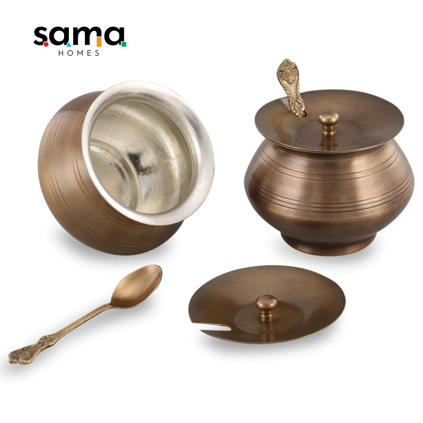 Handmade Brass Ghee Pot with Tin Lining | Vintage Kitchen Decor | Ayurvedic Cooking - Sama Homes