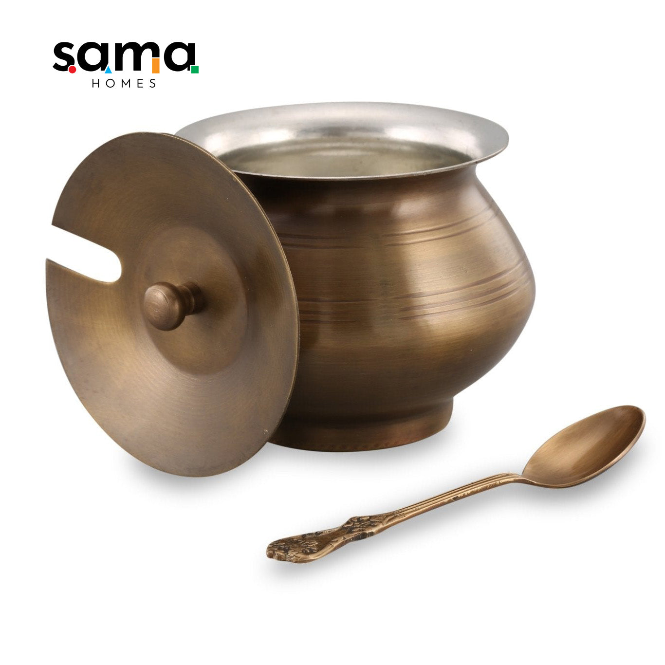 Handmade Brass Ghee Pot with Tin Lining | Vintage Kitchen Decor | Ayurvedic Cooking - Sama Homes