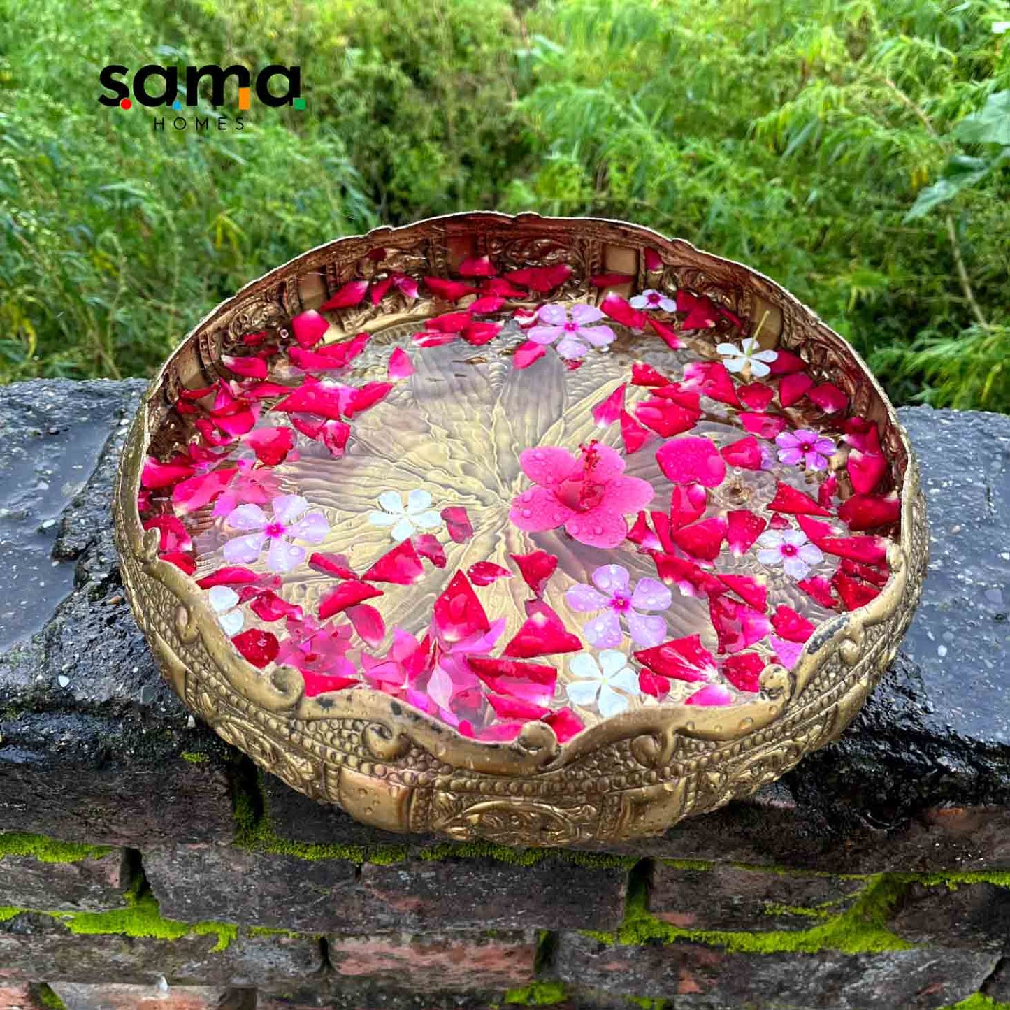 Brass Antique Padma Urli for Home Décor | Handcrafted Traditional Lotus Urli Bowl - Sama Homes