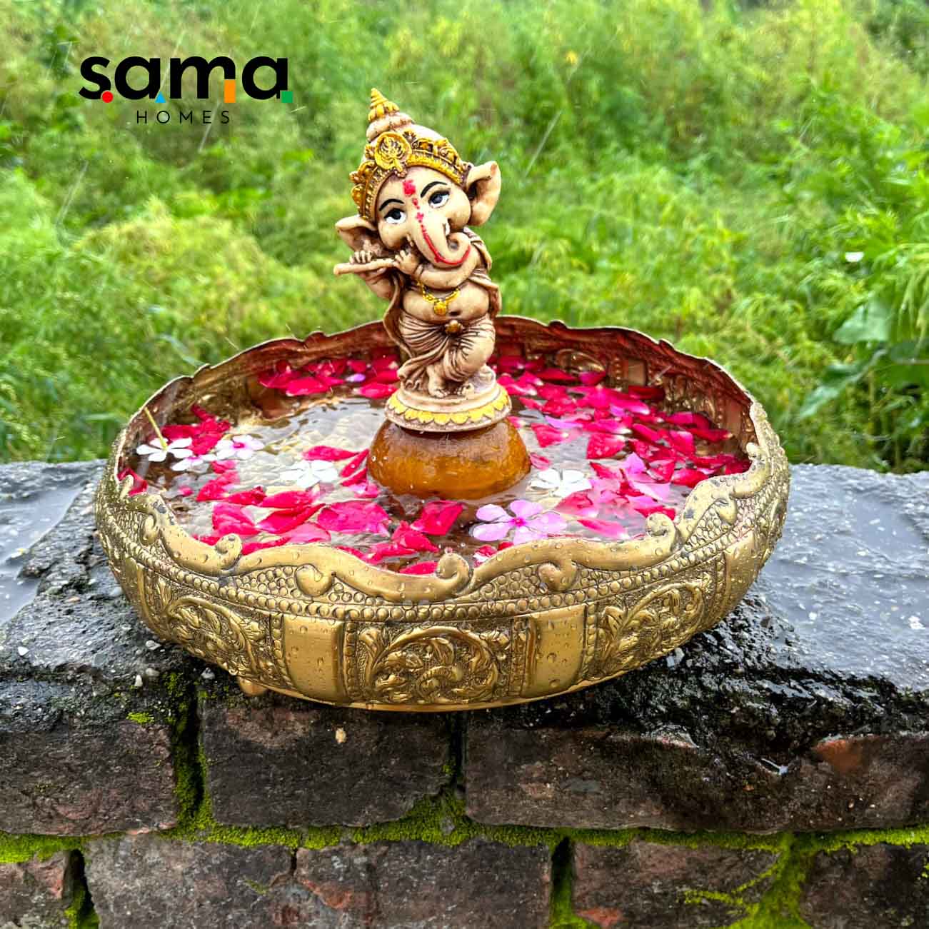 Brass Antique Padma Urli for Home Décor | Handcrafted Traditional Lotus Urli Bowl - Sama Homes