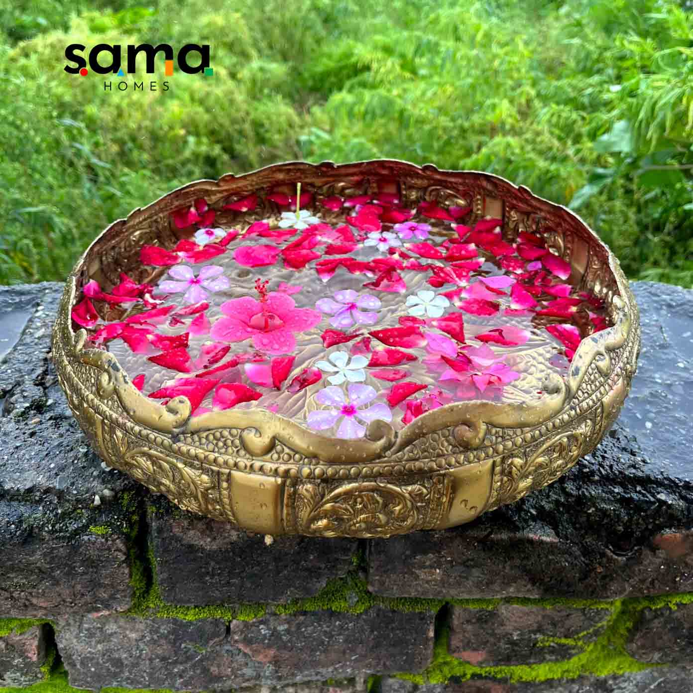 Brass Antique Padma Urli for Home Décor | Handcrafted Traditional Lotus Urli Bowl - Sama Homes