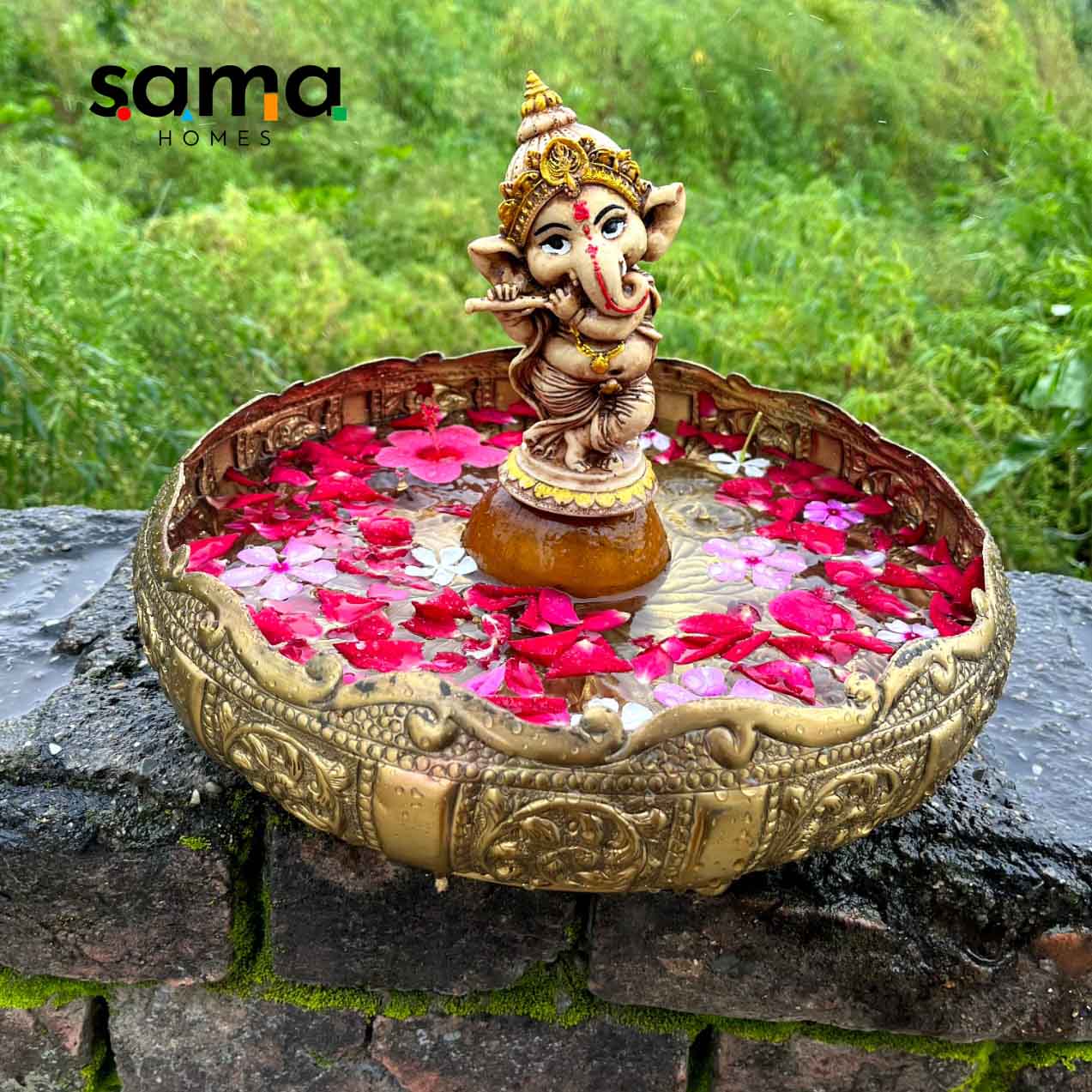 Brass Antique Padma Urli for Home Décor | Handcrafted Traditional Lotus Urli Bowl - Sama Homes