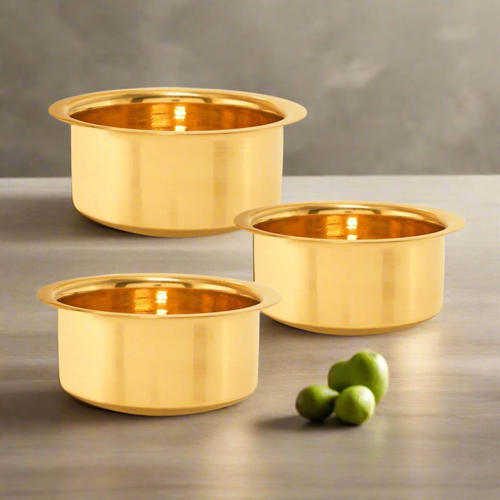 Brass Bhagona Set of 3 Pieces – Traditional Indian Cookware | 3 Sizes - Sama Homes