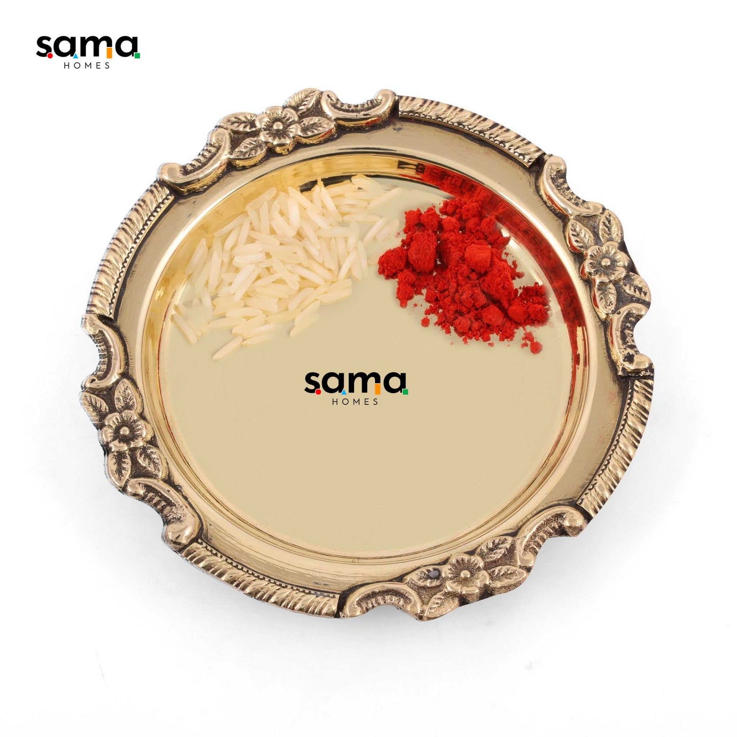 Brass Medium Size Plate | Puja | Small Serving - Sama Homes