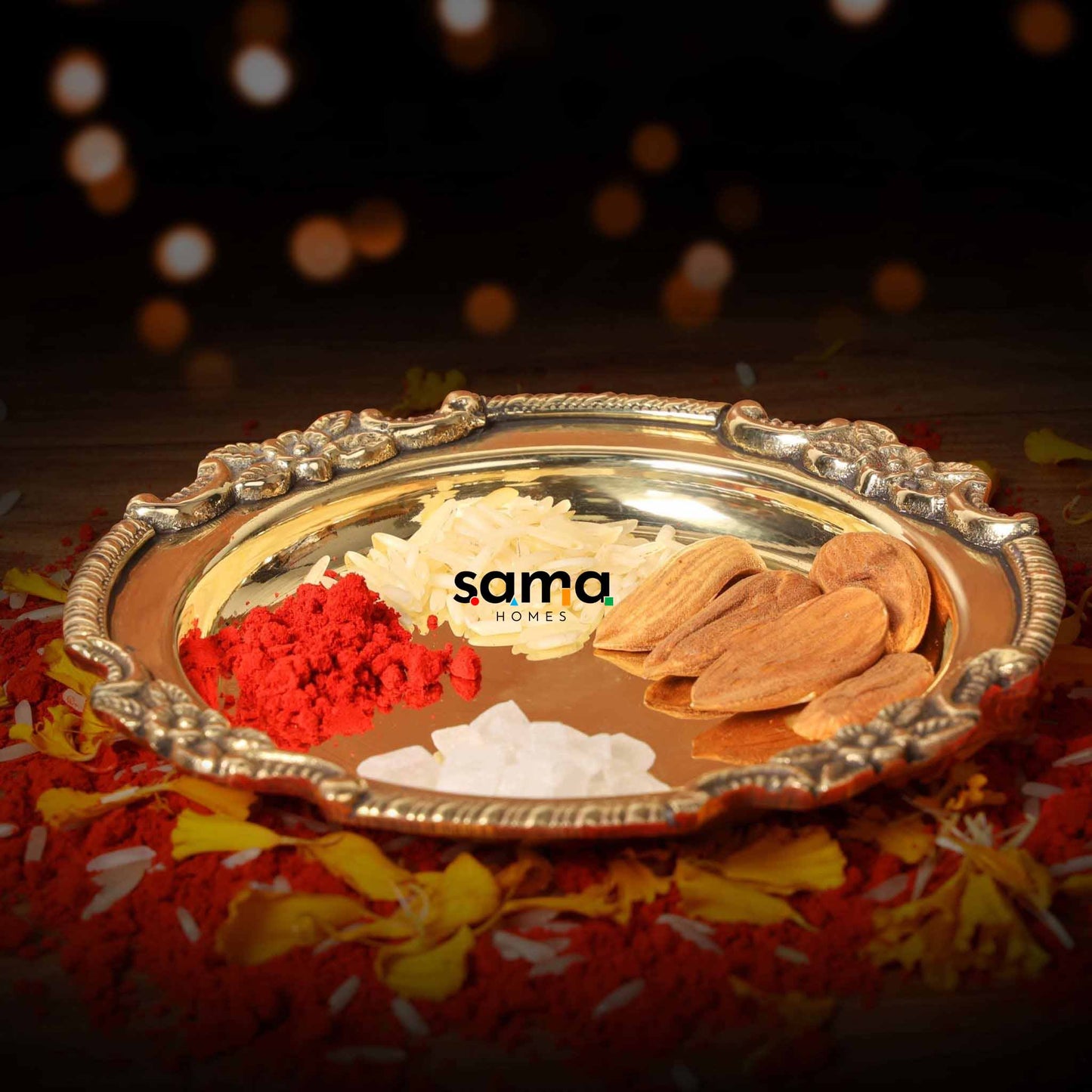 Brass Medium Size Plate | Puja | Small Serving - Sama Homes
