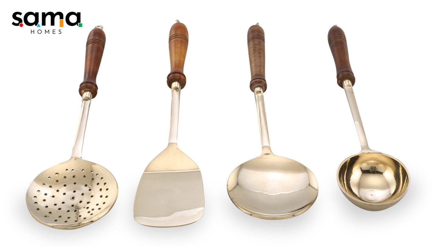Handcrafted Brass Cooking Cutlery Set | Eco-Friendly Kitchen Tools for Culinary Artistry | Durable, Stylish & Sustainable Utensils - Sama Homes