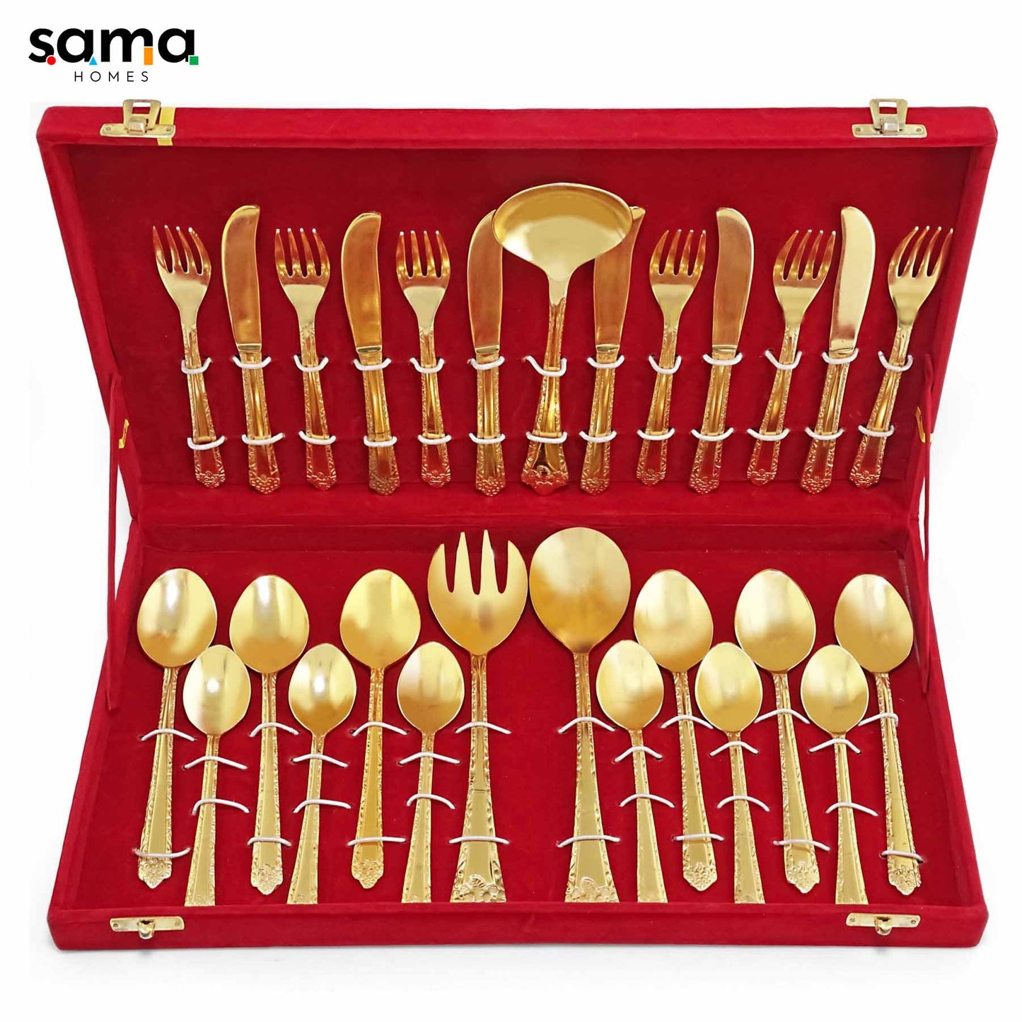 27-Piece Handcrafted Brass Cutlery Set | Premium Traditional Brass Flatware for Elegant Dining | Sustainable & Antique Finish Utensils - Sama Homes