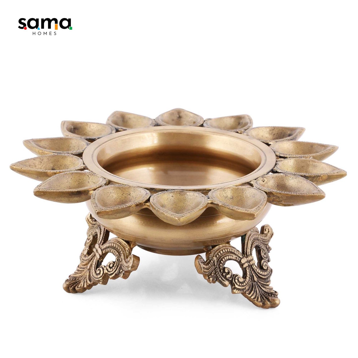 Brass Deepak Urli | Traditional Indian Oil Lamp for Devotional & Spiritual Use | Perfect Gift for Festivals & Home Decor - Sama Homes