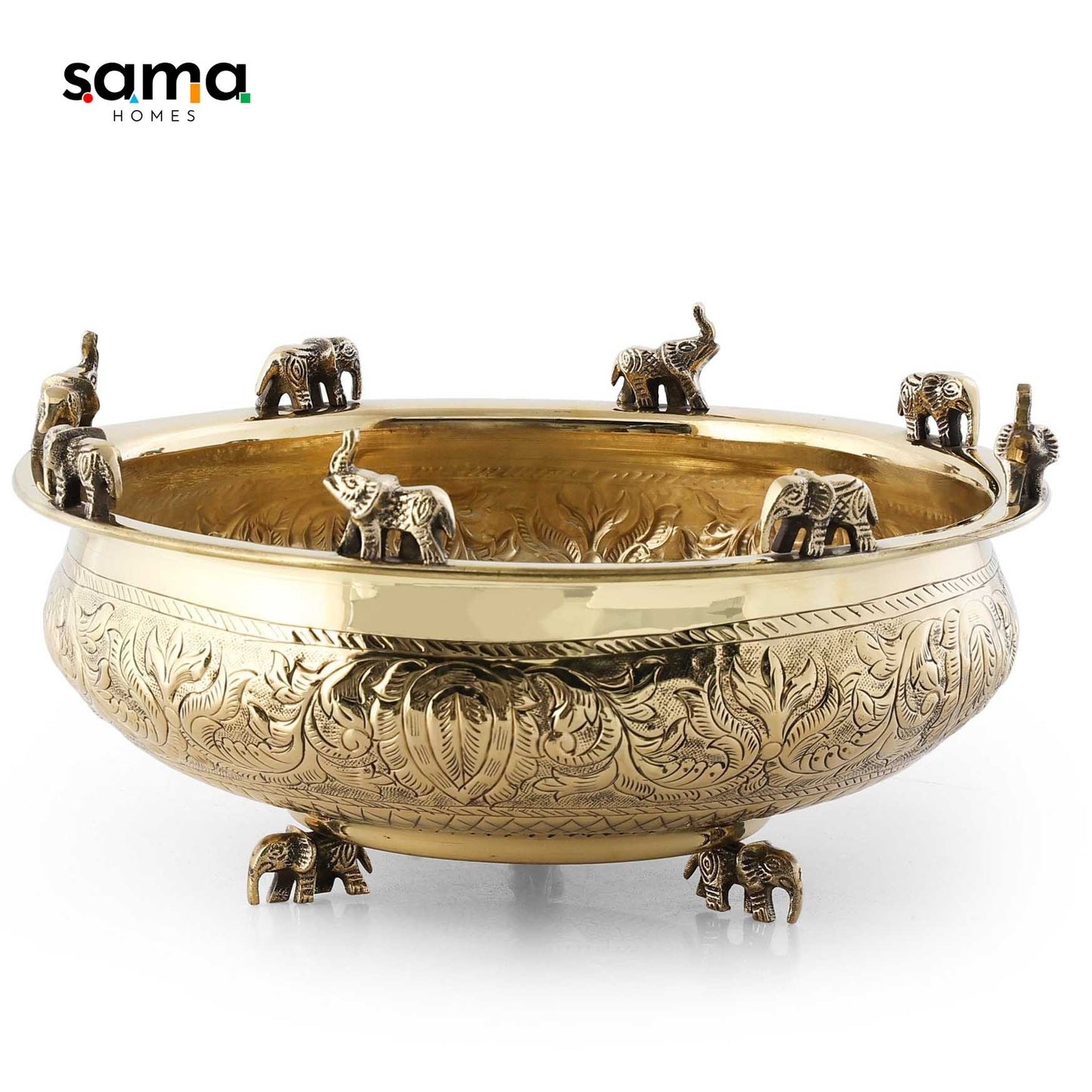 Elegant Brass Elephant Urli | Traditional Indian Decorative Bowl for Home Décor & Festive Celebrations - Sama Homes