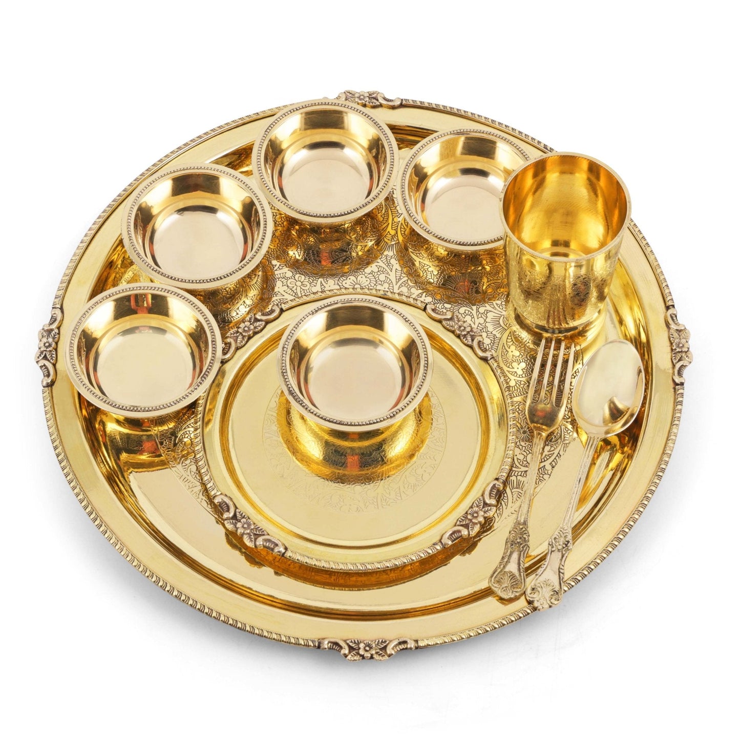 Pure Brass Etched Dinner Set of 10 Pieces - Sama Homes