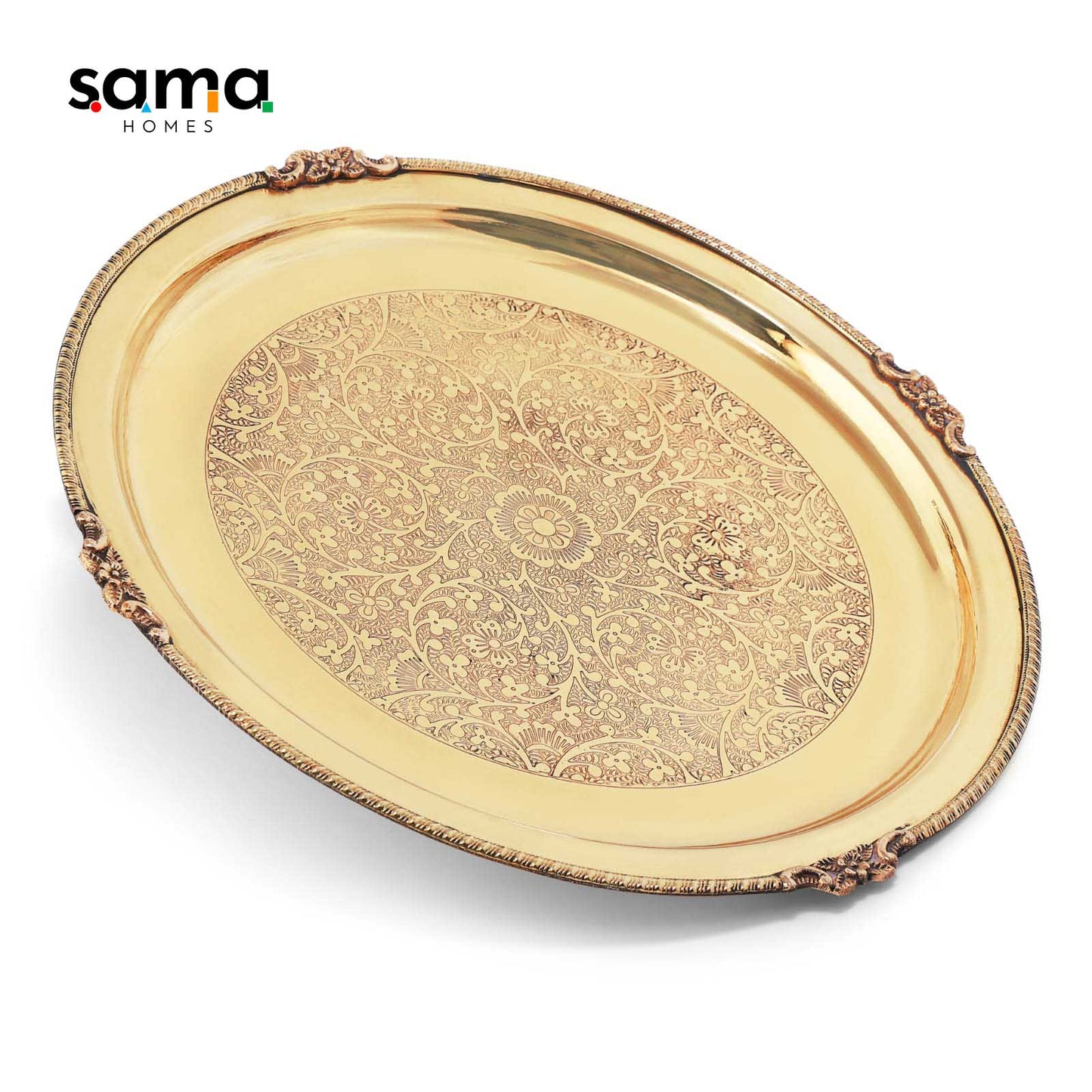 Brass Etched Full Plate | Handcrafted Indian Tableware | Eco-Friendly Decorative Dinner Plate - Sama Homes