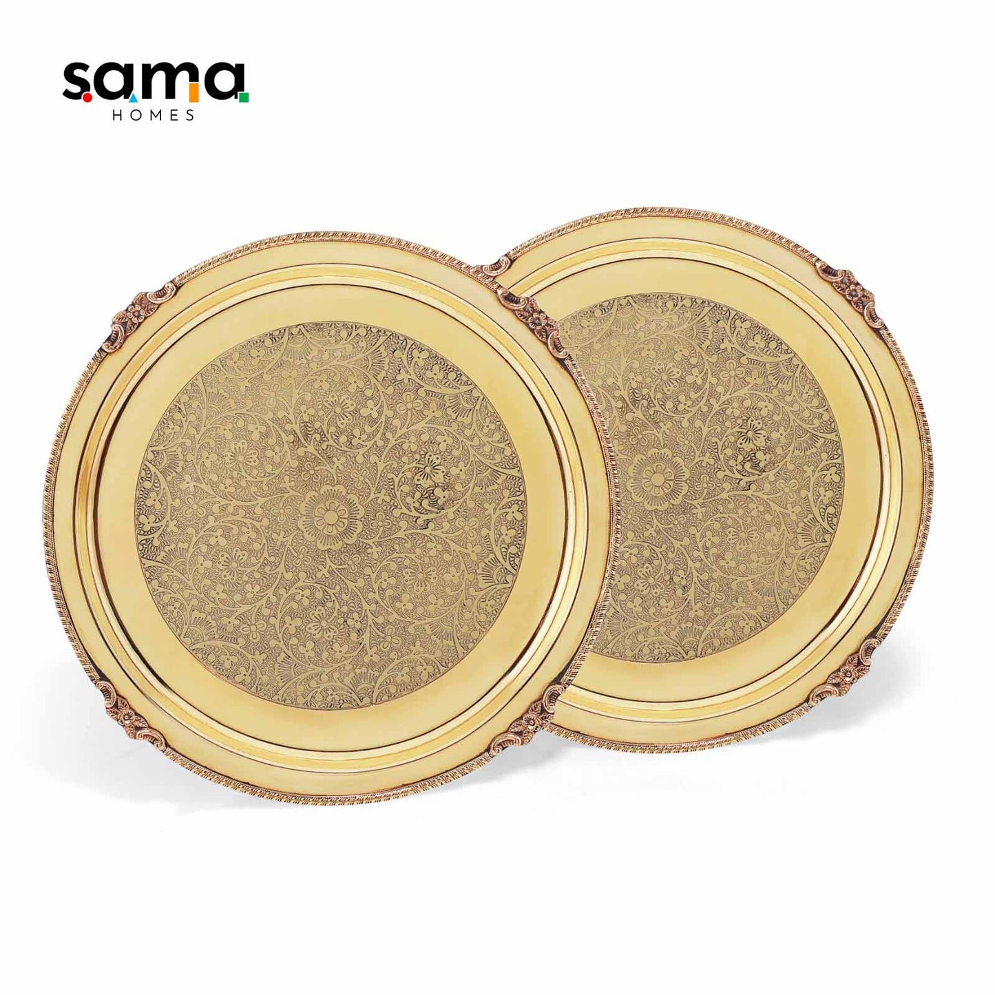Brass Etched Full Plate | Handcrafted Indian Tableware | Eco-Friendly Decorative Dinner Plate - Sama Homes