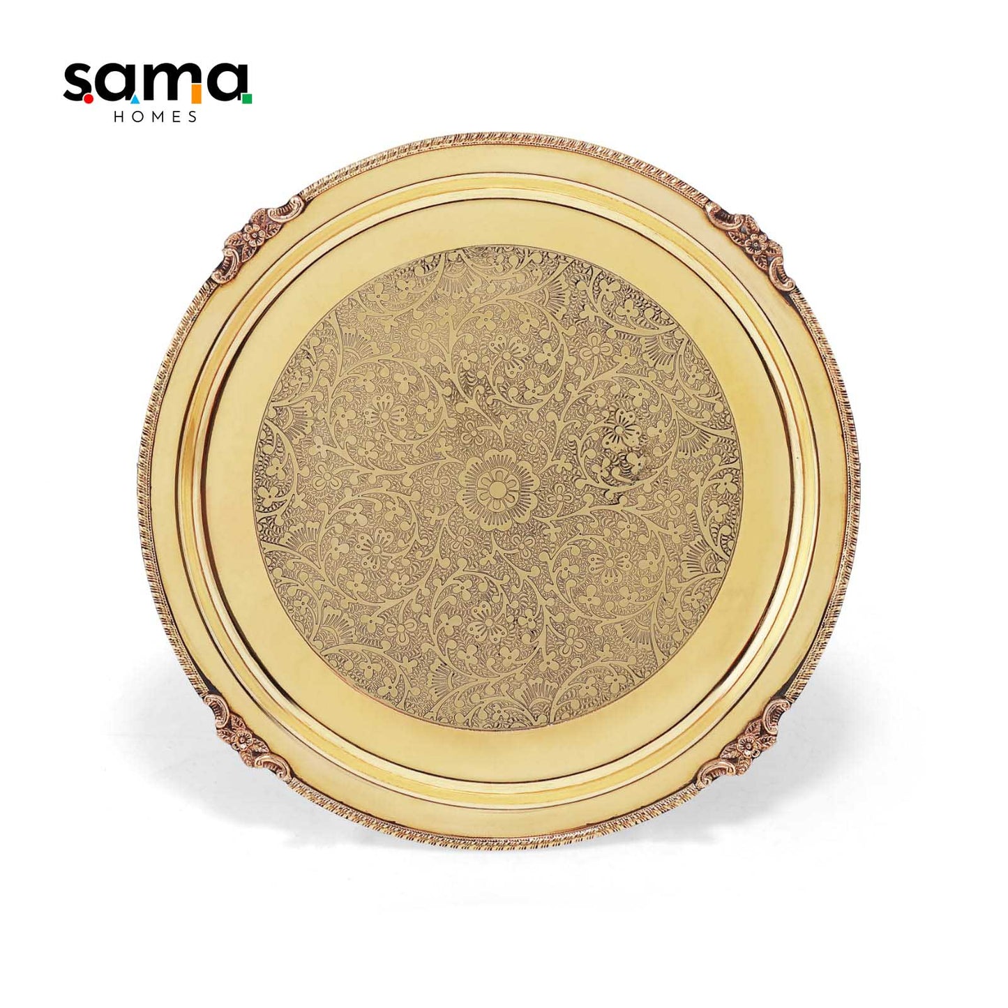Brass Etched Full Plate | Handcrafted Indian Tableware | Eco-Friendly Decorative Dinner Plate - Sama Homes
