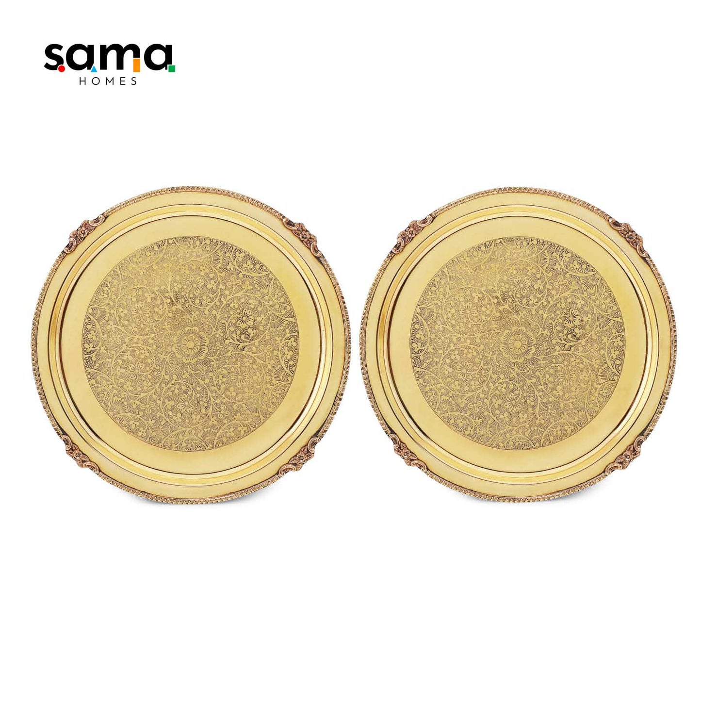 Brass Etched Full Plate | Handcrafted Indian Tableware | Eco-Friendly Decorative Dinner Plate - Sama Homes