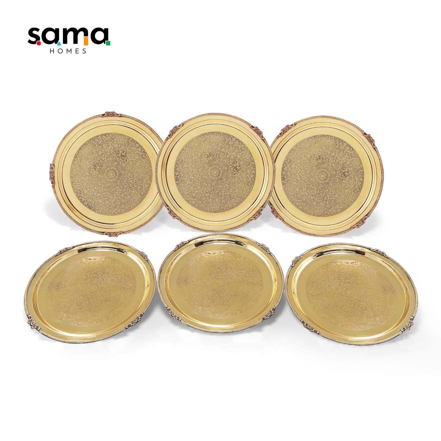 Brass Etched Full Plate | Handcrafted Indian Tableware | Eco-Friendly Decorative Dinner Plate - Sama Homes