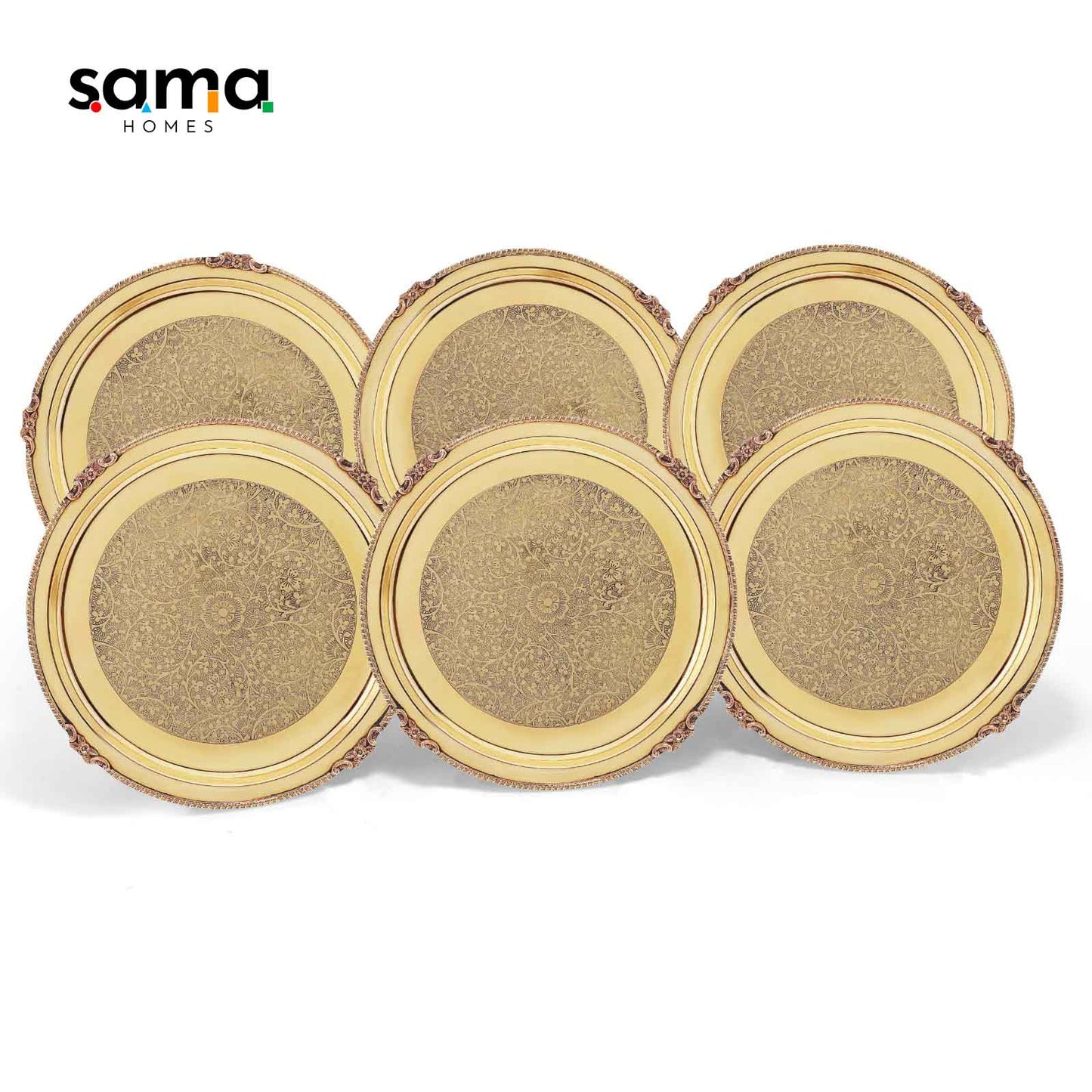 Brass Etched Full Plate | Handcrafted Indian Tableware | Eco-Friendly Decorative Dinner Plate - Sama Homes