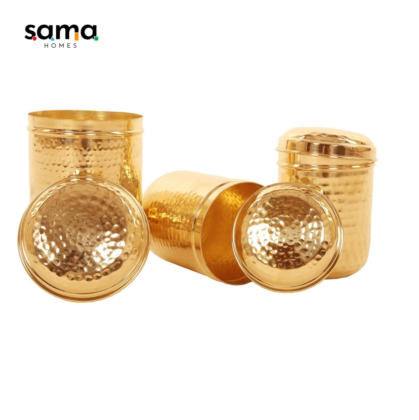 Brass Hammered Storage Canister Set | Pulse Storage Box | Pantry Essentials | Deep Dabba Box | Dal Box | Available in Set - Sama Homes