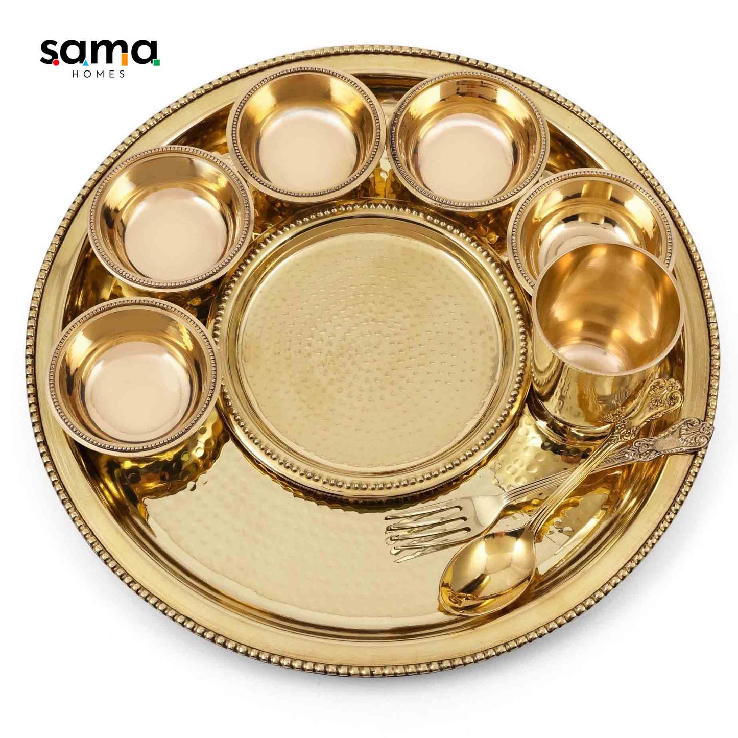 Handcrafted Brass Hammered Dinner Set for 5 | Rustic Farmhouse Tableware | Unique Copper Dinnerware | 10-Piece Set - Sama Homes