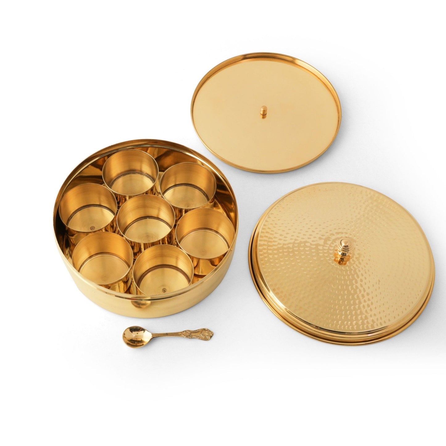 Brass Hammered Spices Box/Masala Box 9" with 7 Compartments - Sama Homes