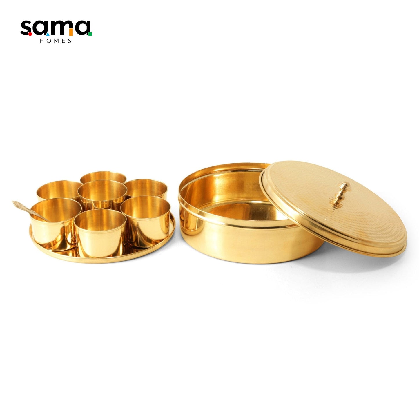 Brass Hammered Spices Box/Masala Box 9" with 7 Compartments - Sama Homes