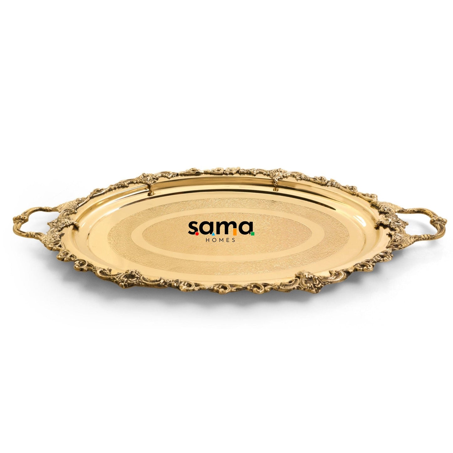 Handcrafted Brass Mughal Maharaja Serving Tray - Elegant Traditional Serveware - Sama Homes
