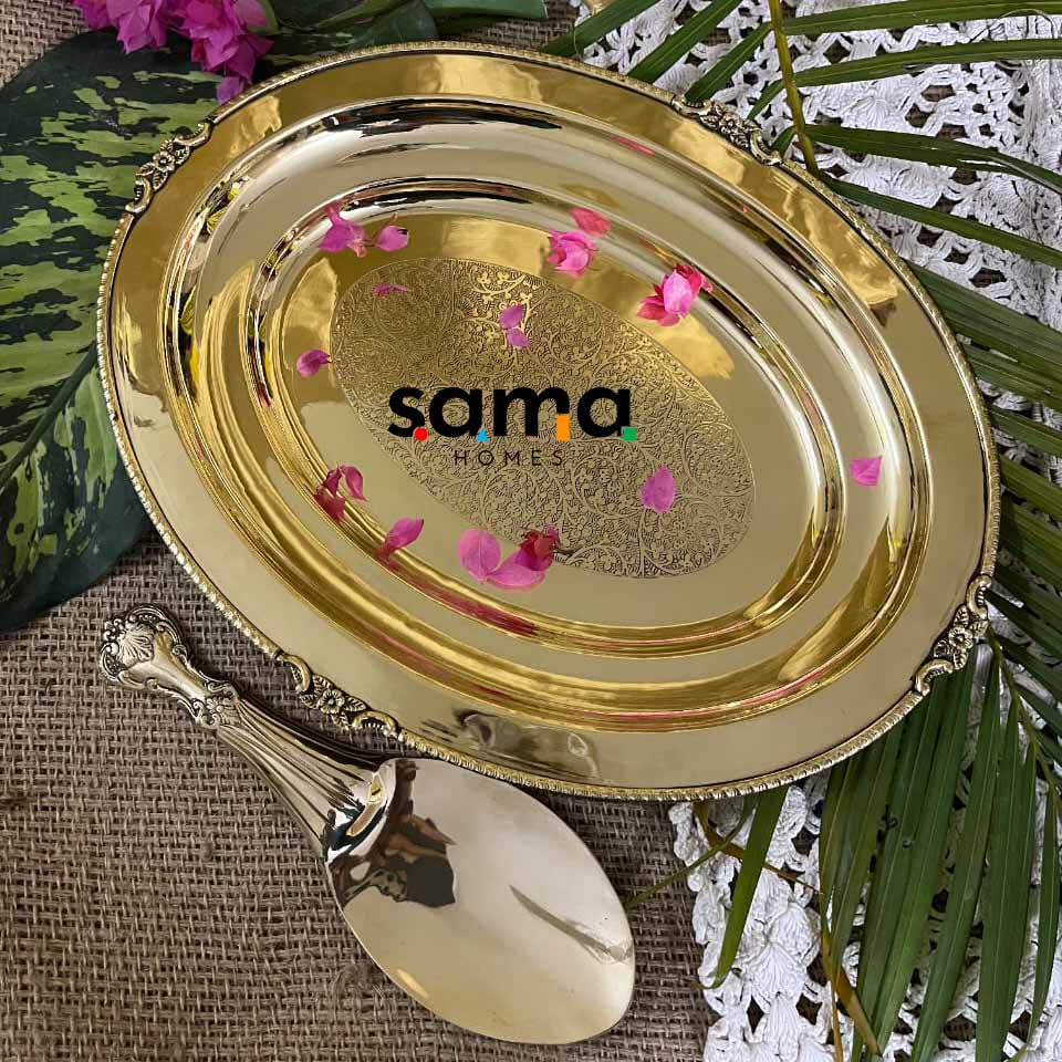 Brass Rice Plate with Rice Serving Spoon - Sama Homes