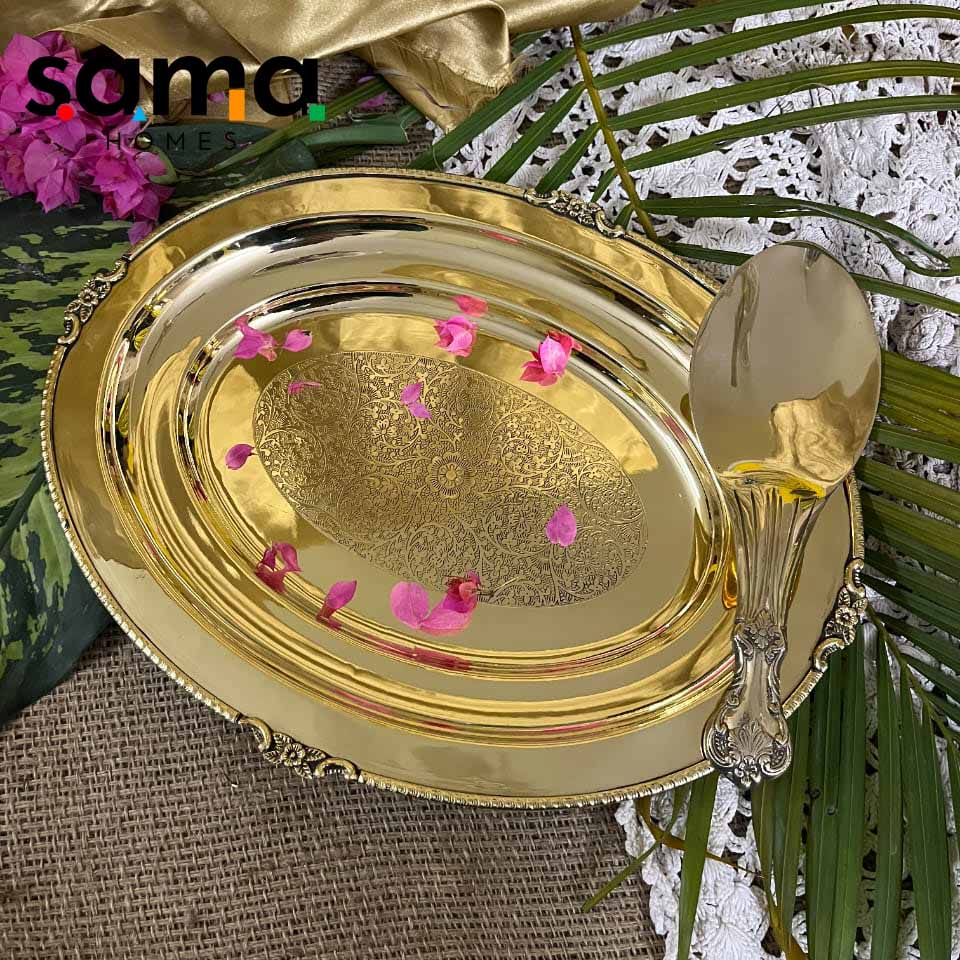 Brass Rice Plate with Rice Serving Spoon - Sama Homes