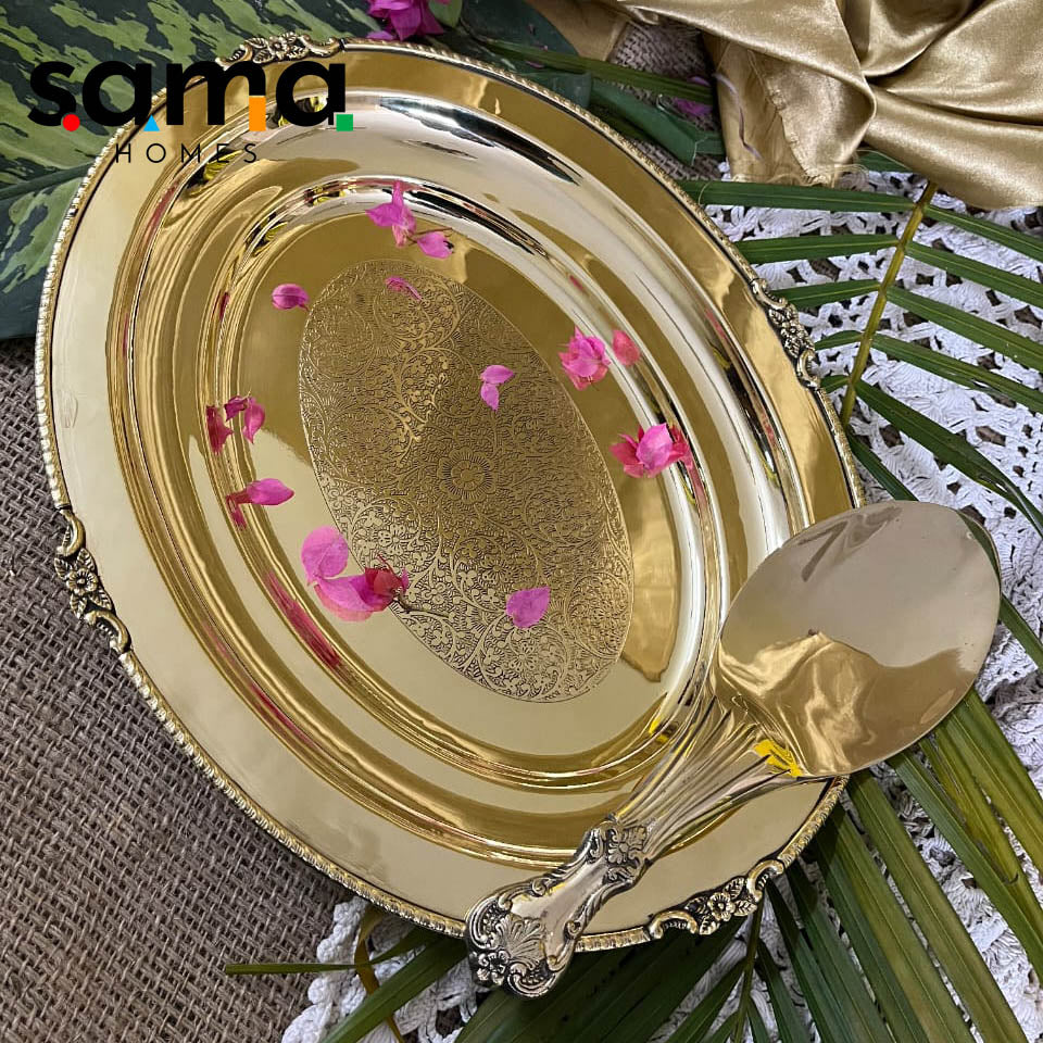 Brass Rice Plate with Rice Serving Spoon - Sama Homes