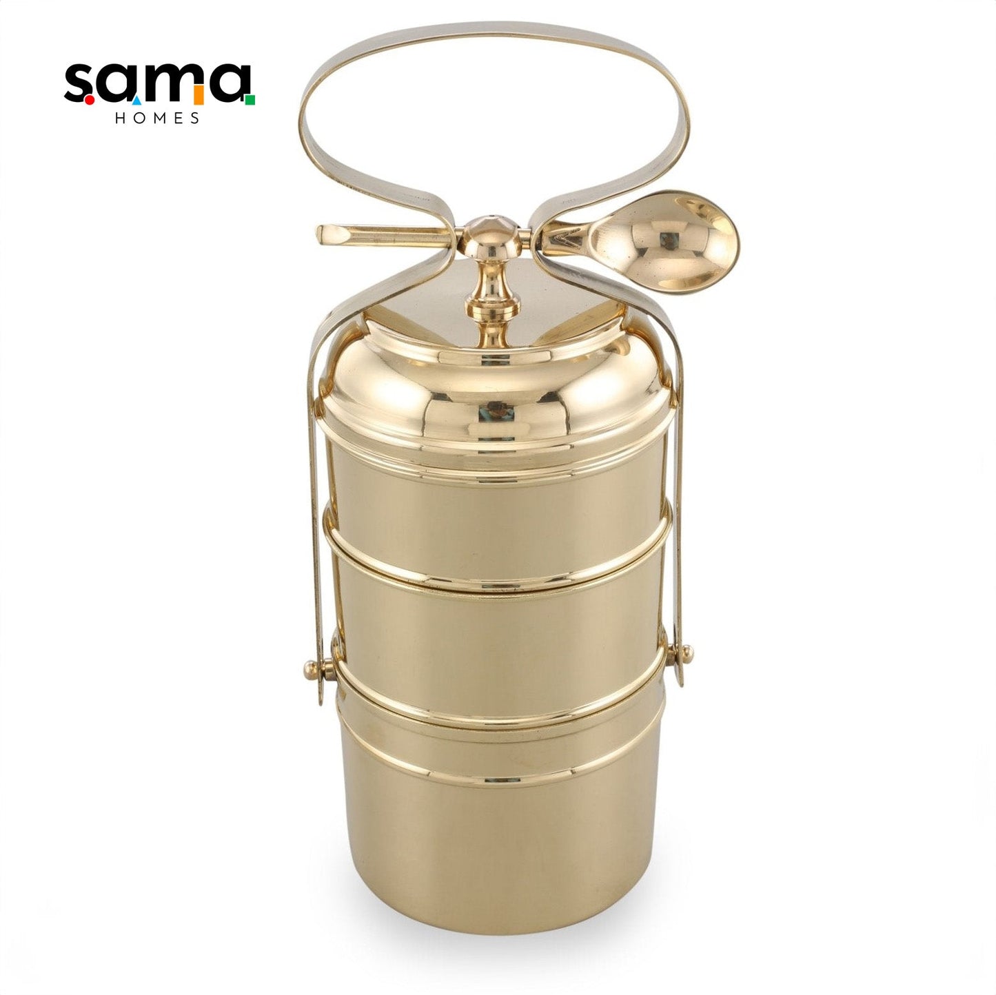 Brass Tiffin Box / Lunch Box with Tin Coating - Sama Homes