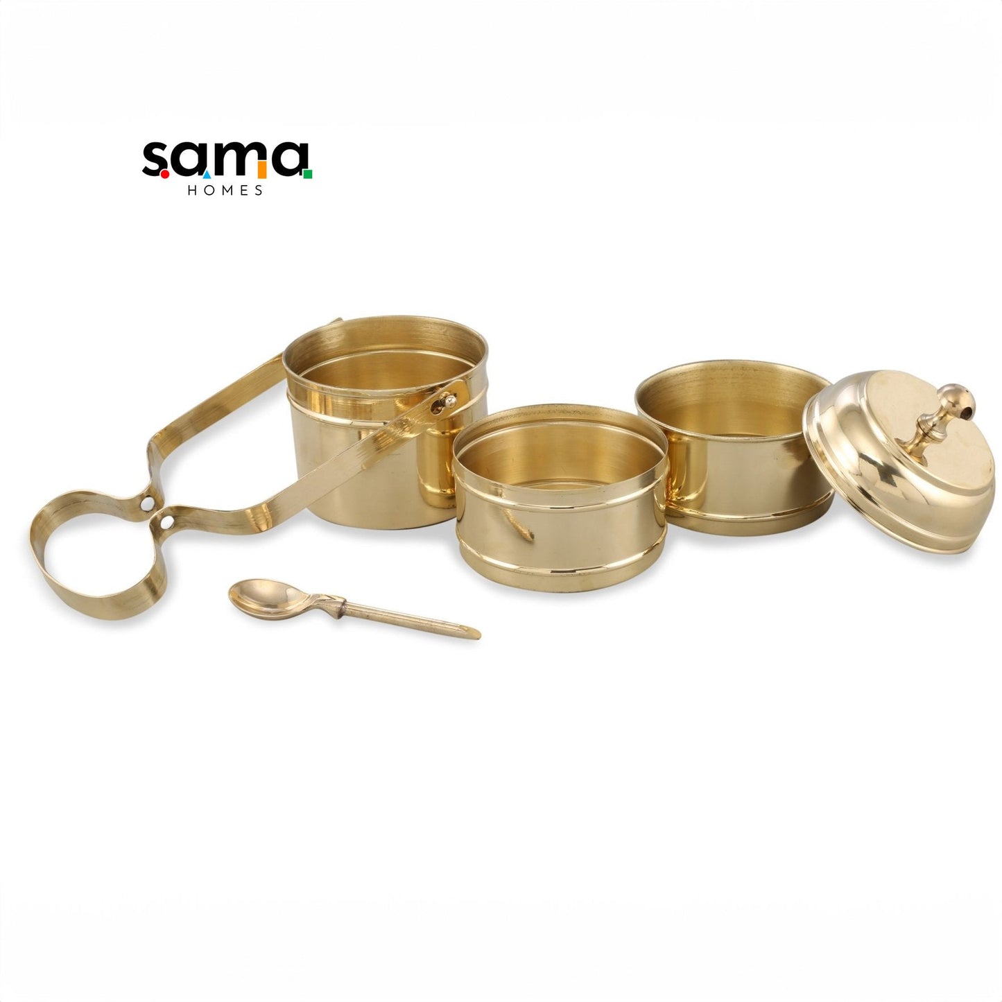 Brass Tiffin Box / Lunch Box with Tin Coating - Sama Homes