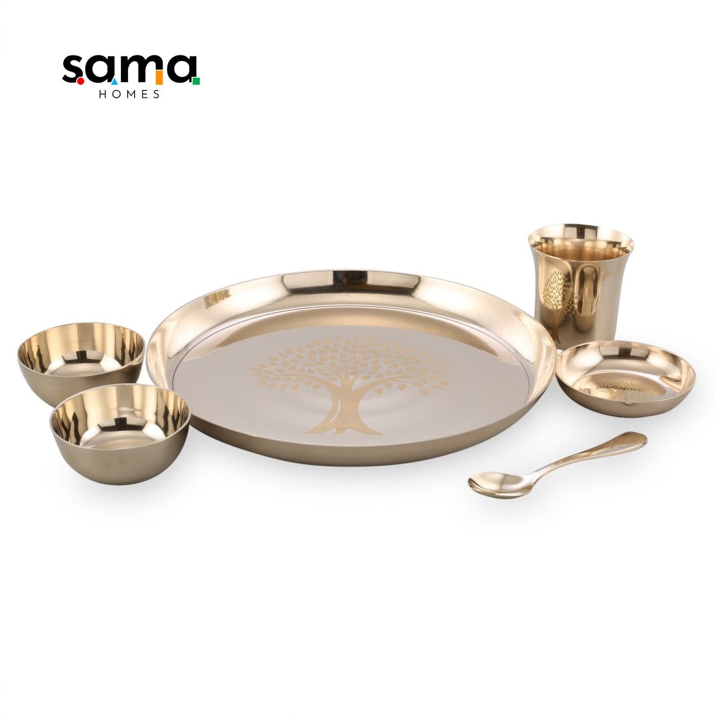 Bronze / Kansa Dinner Set Engraved Glossy (Pack of 6) - Sama Homes