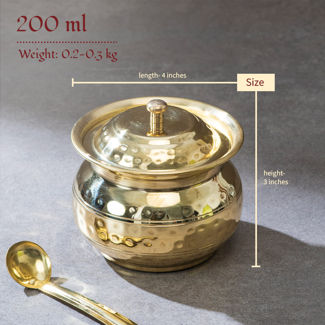 Brass Ghee Pot with Hammered Design | Handcrafted Traditional Indian Ghee Storage | Eco-Friendly & Durable - Sama Homes