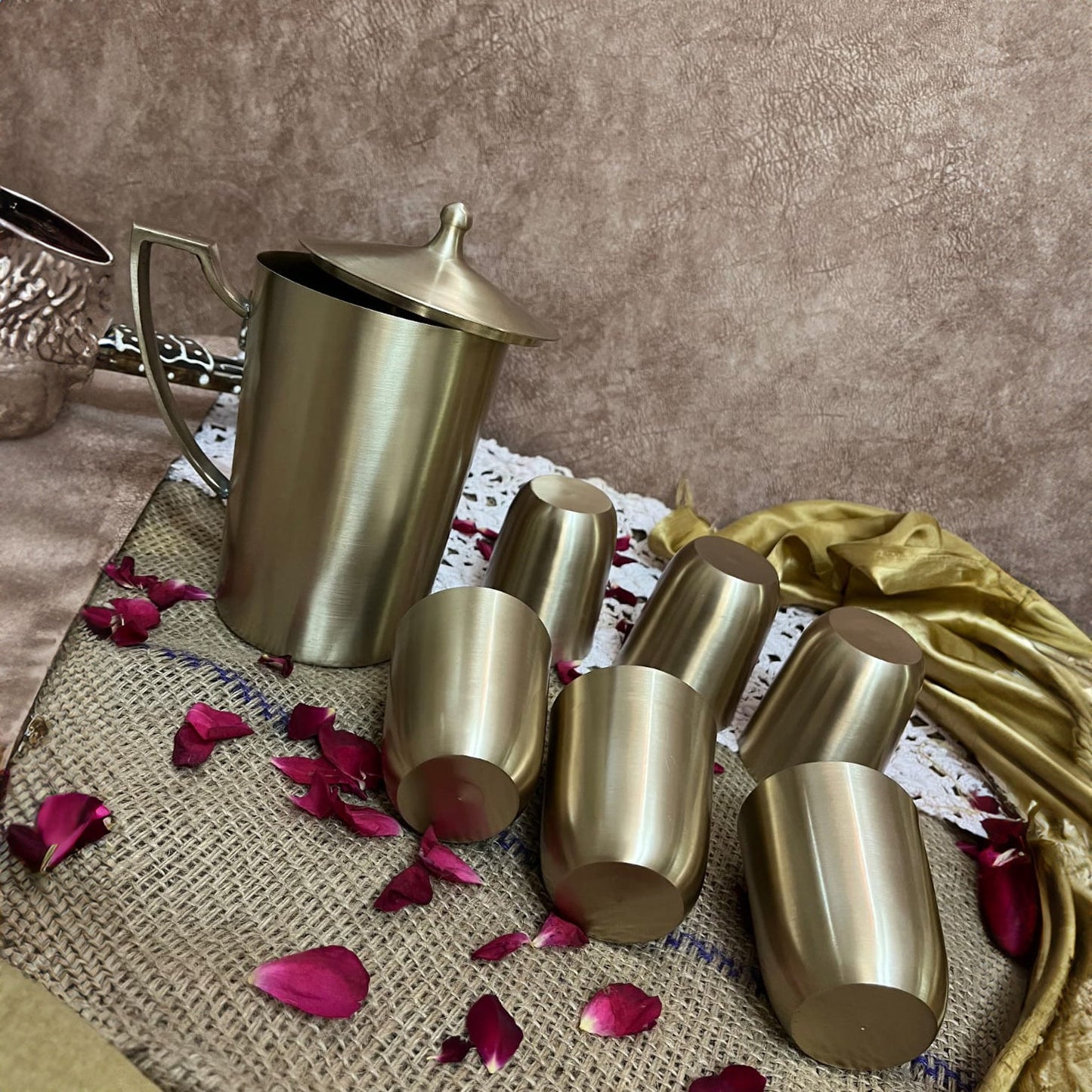 Kansa/Bronze Lemon Set with 6 Glasses & Jug - Sama Homes