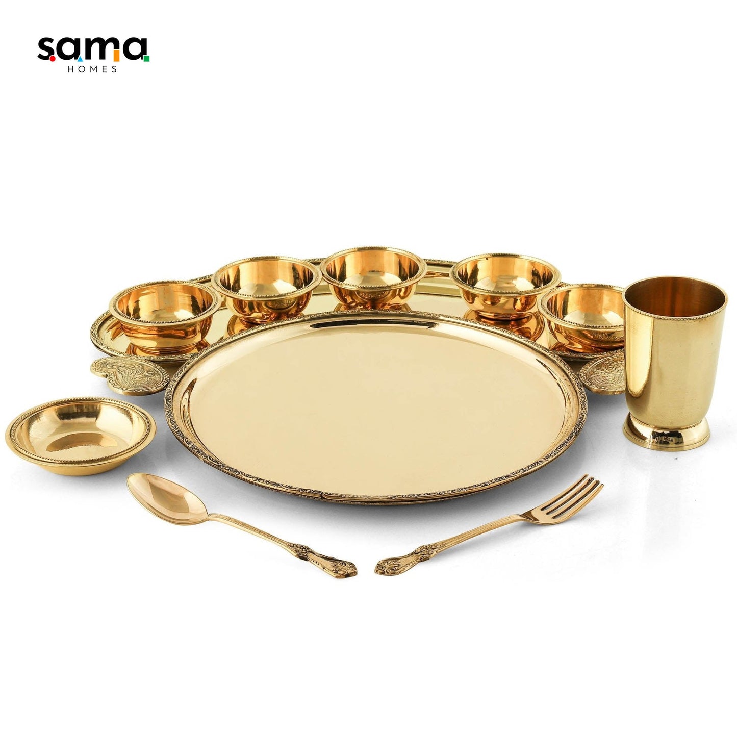Sama Homes 10-Piece Brass Maharaja Dinner Set for an Authentic Dining Experience - Sama Homes