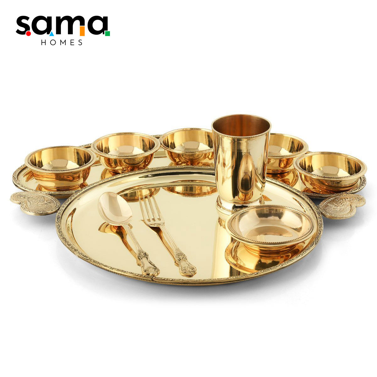 Sama Homes 10-Piece Brass Maharaja Dinner Set for an Authentic Dining Experience - Sama Homes