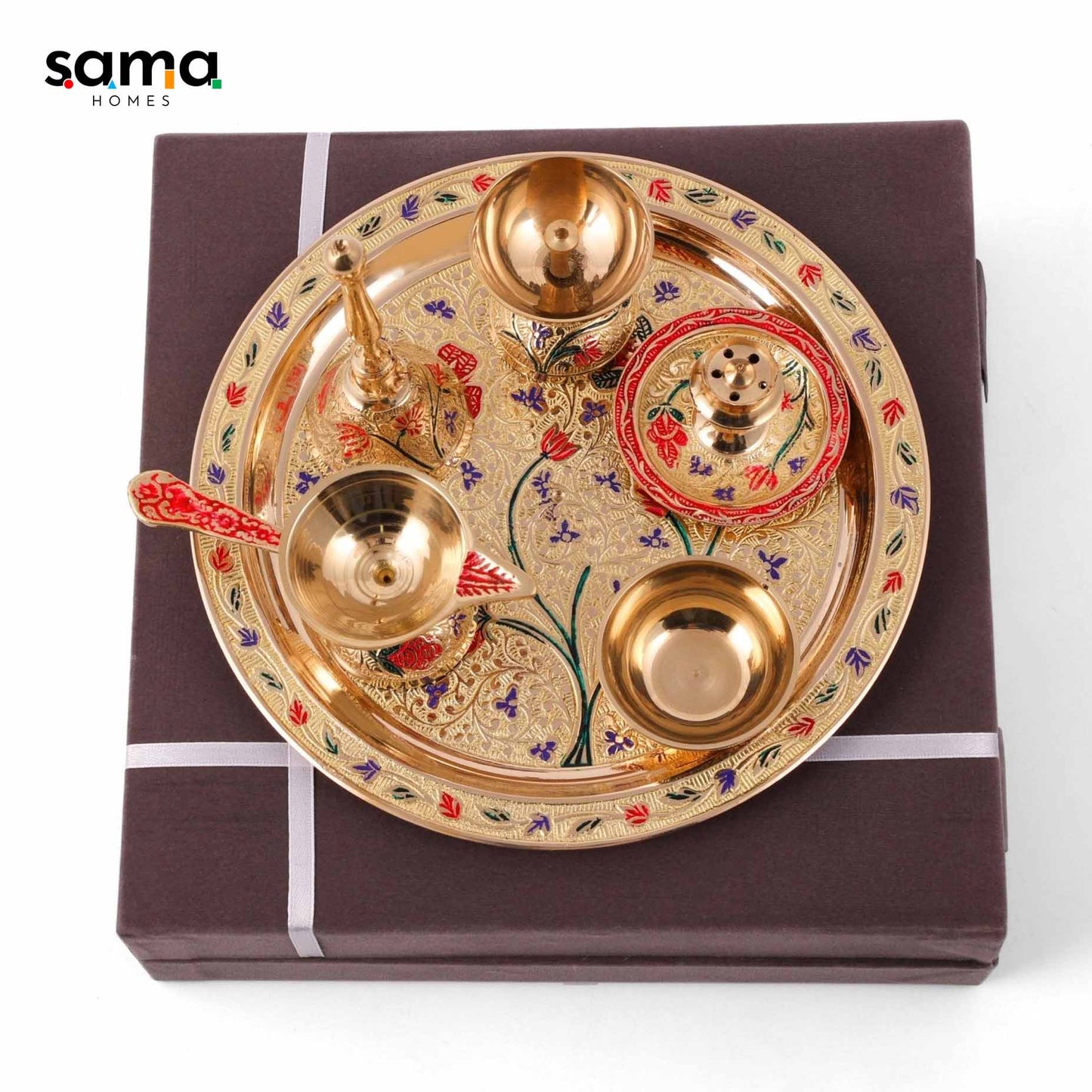Meenakari Pooja (Set of 7) 8 inch - Sama Homes