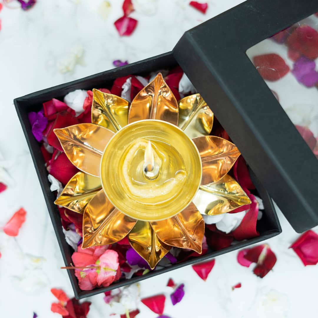 Pure Copper / Brass Elegant Handcrafted Metal Lotus Diya ( 3 INCH ) Diwali Special - Sama Homes